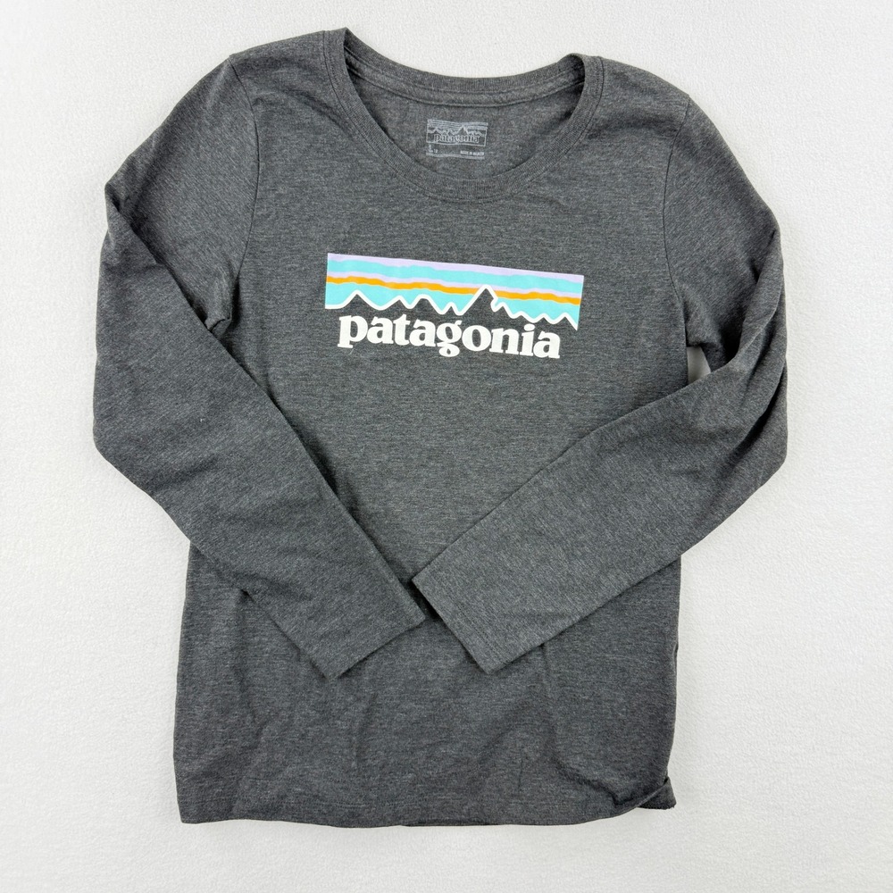 PATAGONIA Girls‎ Long Sleeve Tee Size L (12) P-6 Logo Shirt Gray